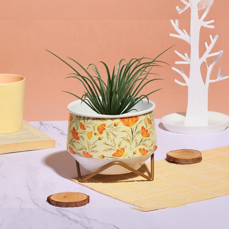 Flora Ease Decorative Metal Planter with Stand - White,Orange media 3