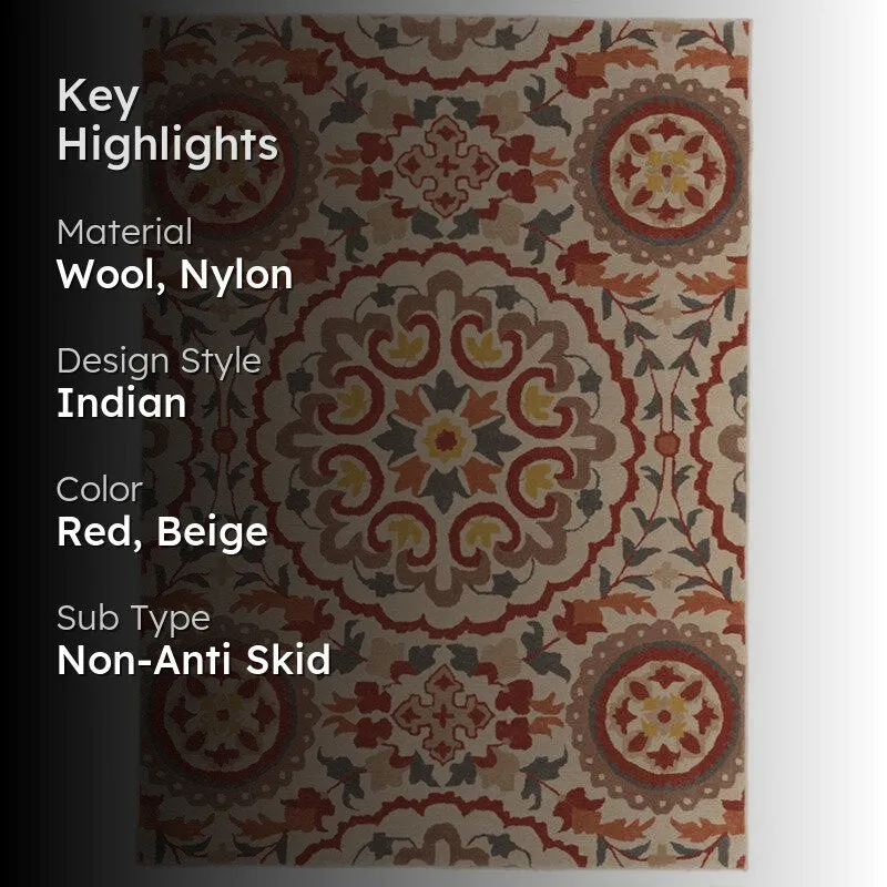 Paladin Hand Tufted Ethnic Wool & Nylon Carpet - Red & Ivory media 2