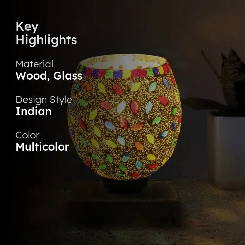 Glaze Mosaic Glass Table Lamp With Wooden Base - Multicolor media 2