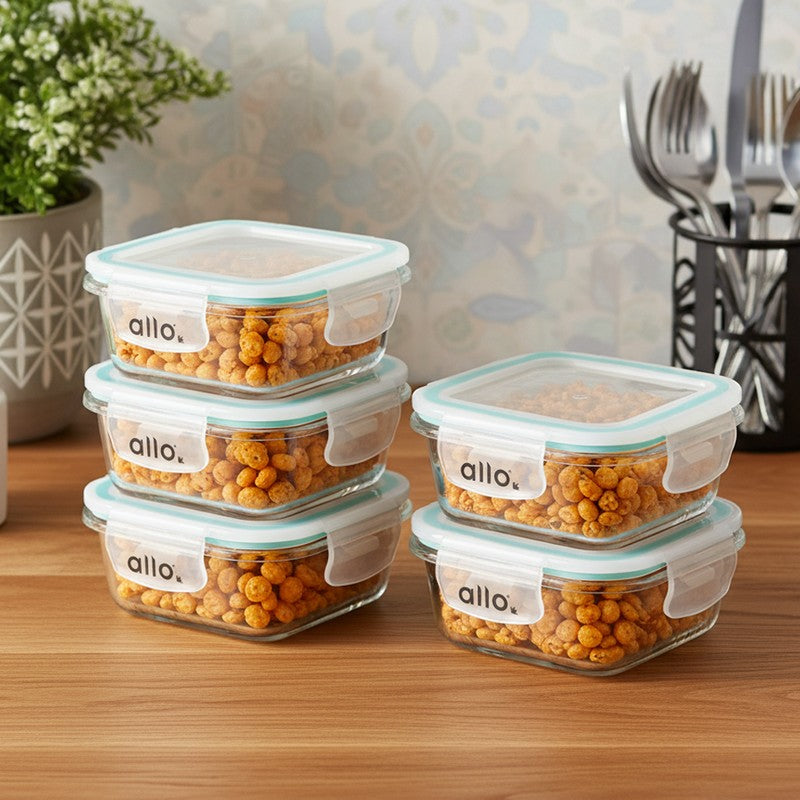 Foogra Leak Proof Glass Lunch Box (320 mL Each) - Set Of Five media 3