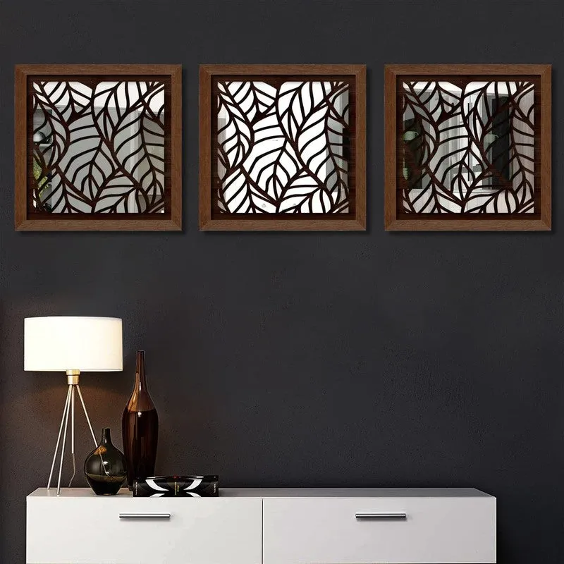 Opularch Wall Mirror With Wooden Frame (Dark Brown) - Set Of Three media 1