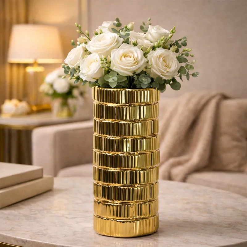 Gildora Tall Ceramic Vase - Gold media 1
