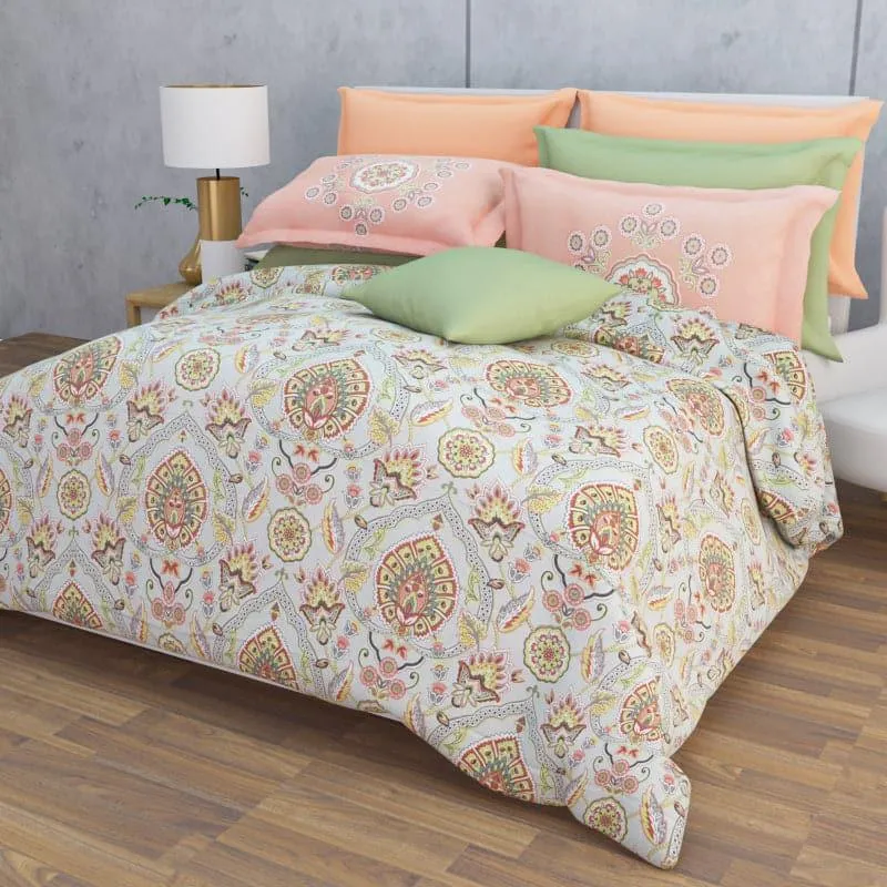 Serene Soft Floral Cotton Bedsheet (Brown,Grey) - 210 TC media 1
