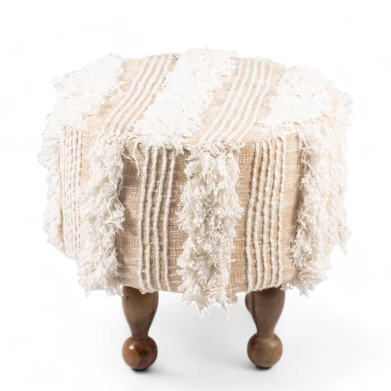 Dverix Acacia Wooden Ottomans (Beige) - Set Of Two media 3
