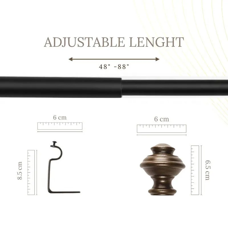 Royale Beam Extendable 1" Single Curtain Rod With Round Finial & Brackets media 5