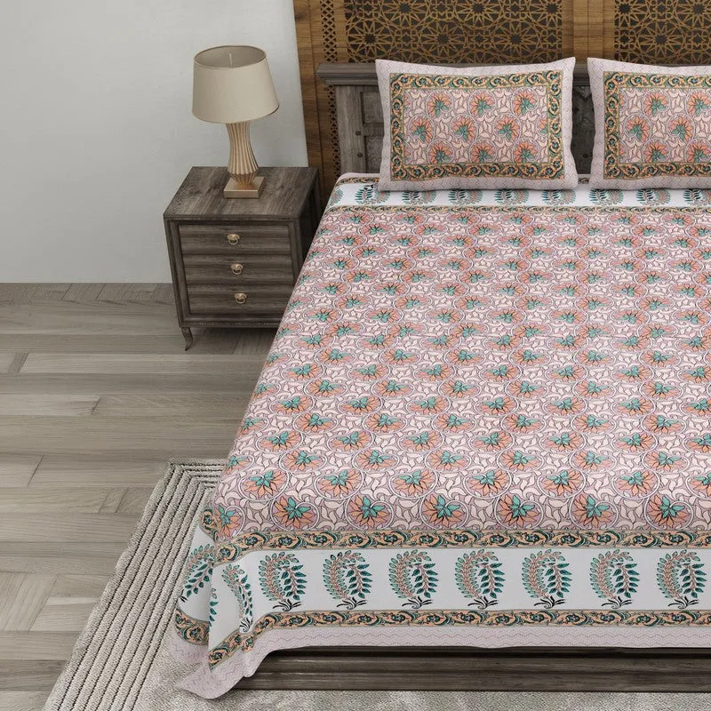 Rangva Cotton Bedsheet (Pink,White) - 240 TC media 3