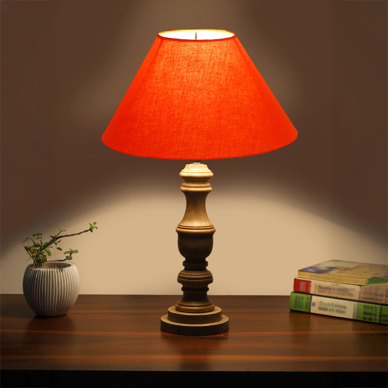 Cotin II Carve Wooden Table Lamp - Orange,Brown
