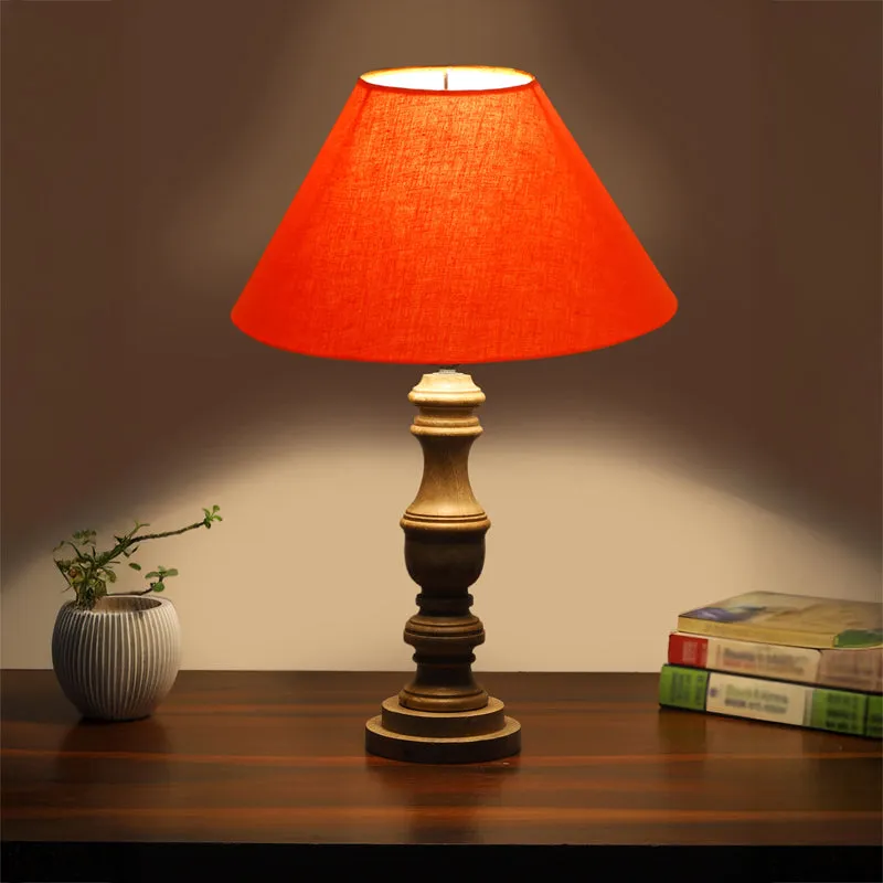 Cotin II Carve Wooden Table Lamp - Orange,Brown media 1