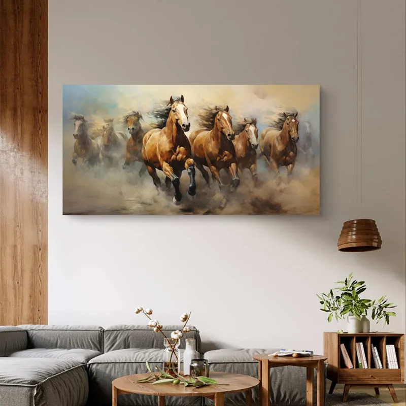 Stallions In Mist Canvas Wall Painting media 4