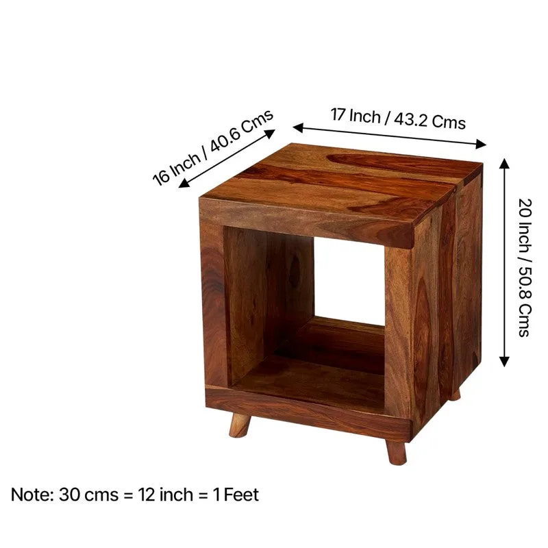 Qverox Sheesham Wooden Side & Bedside Table - Light Brown media 11