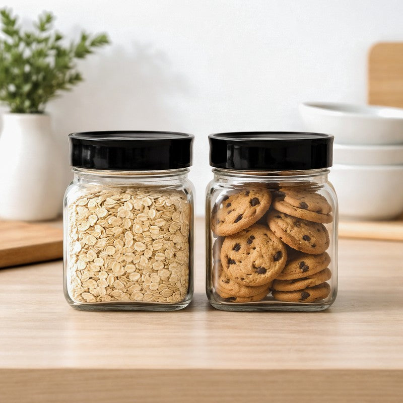 Transparent Glass Jars with Lid (750 mL Each) - Set Of Two - 750 mL