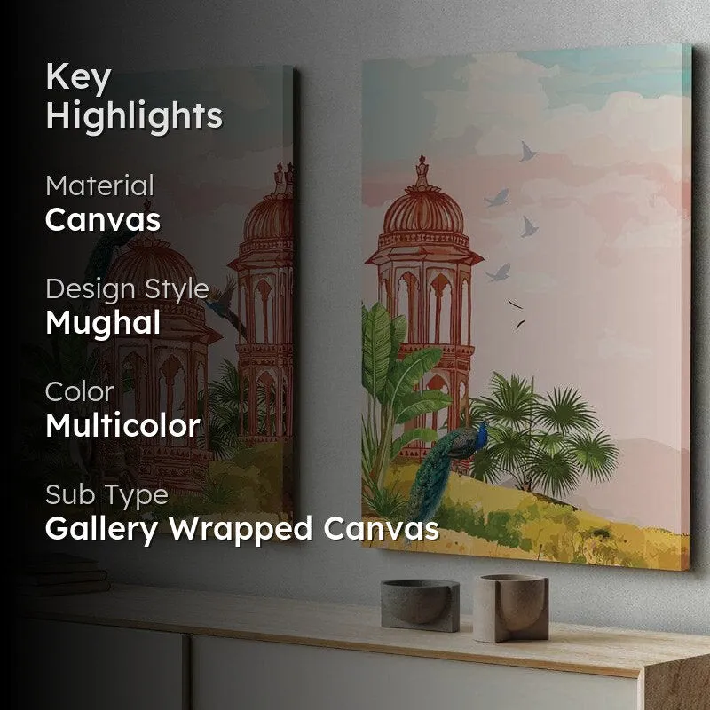 Gulmohar Bagh Canvas Wall Painting - Set of Two media 2
