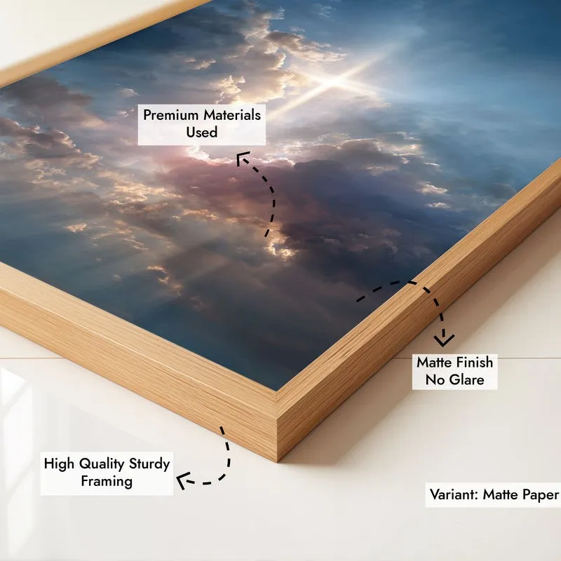 Peaceful Sky Archival Paper Wall Painting With Brown Frame media 6