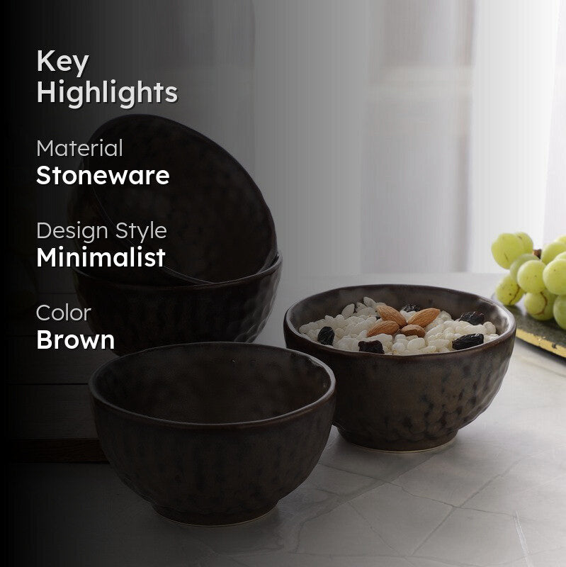 Textured Stoneware Snack Bowl (Dark Brown,350 mL) - Set Of Four media 2