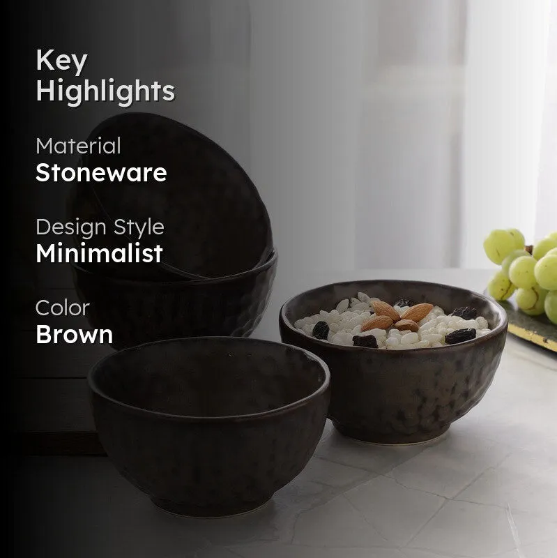 Textured Stoneware Snack Bowl (Dark Brown,350 mL) - Set Of Four media 2