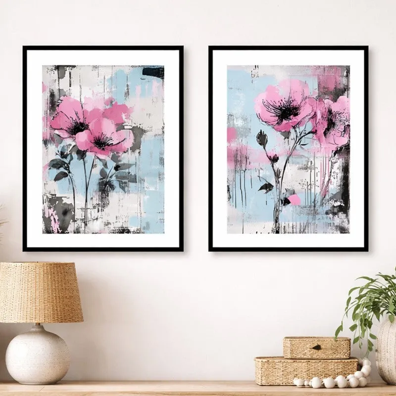 Pink Poppy Dreams Wall Art With Frame - Set Of Two media 1