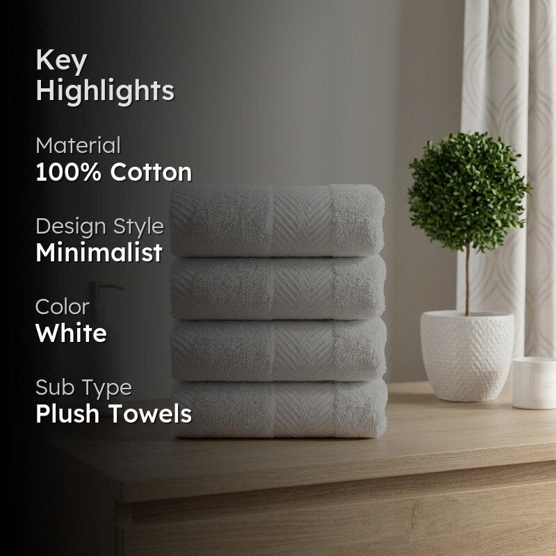 PlushAura Cotton Face Towel (White) - Set Of Four media 2