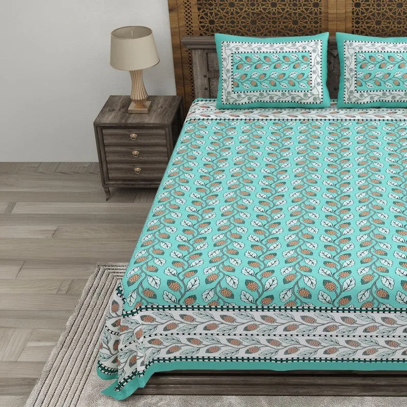 Crafta Cotton Bedsheet (Blue,Orange) - 240 TC media 3