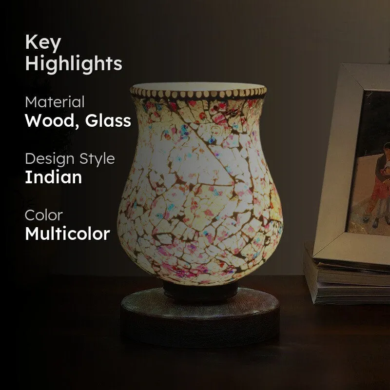 Radiessa Mosaic Glass Table Lamp With Wooden Base - Multicolor media 2