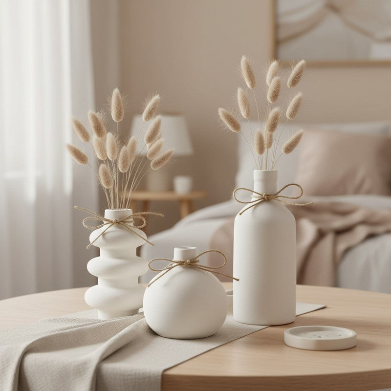 Pebbla Minimal Rounded Ceramic Vase (Ivory) - Set Of Three media 4