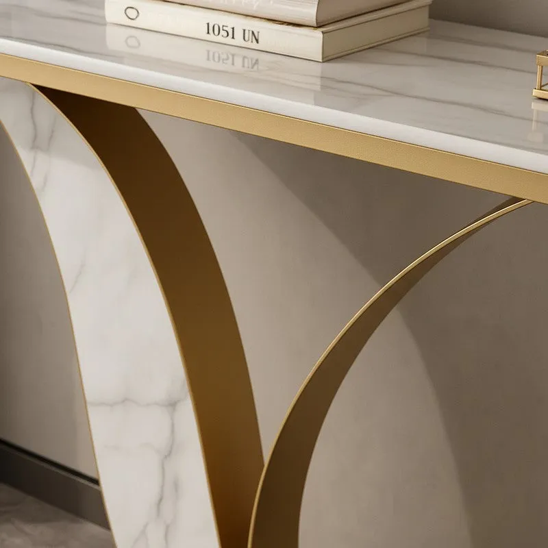 Sleek Curved Metal Console Table with Marble Top - Medium media 4