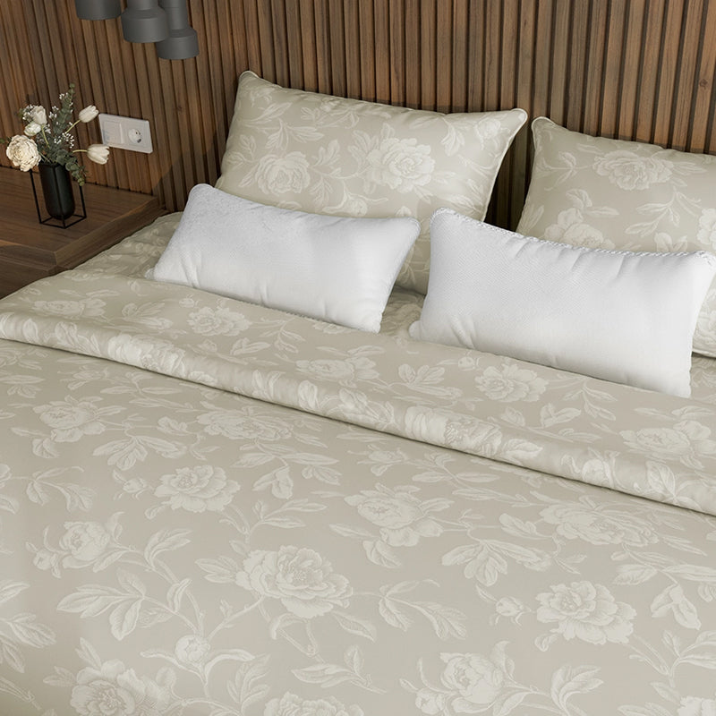 Blooming Rose Fitted Jacquard Cotton Bedsheet (Beige) - 300 TC media 5