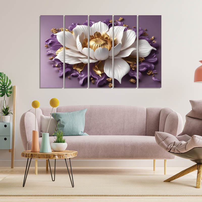 White Bloom Wall Painting - Set Of Five