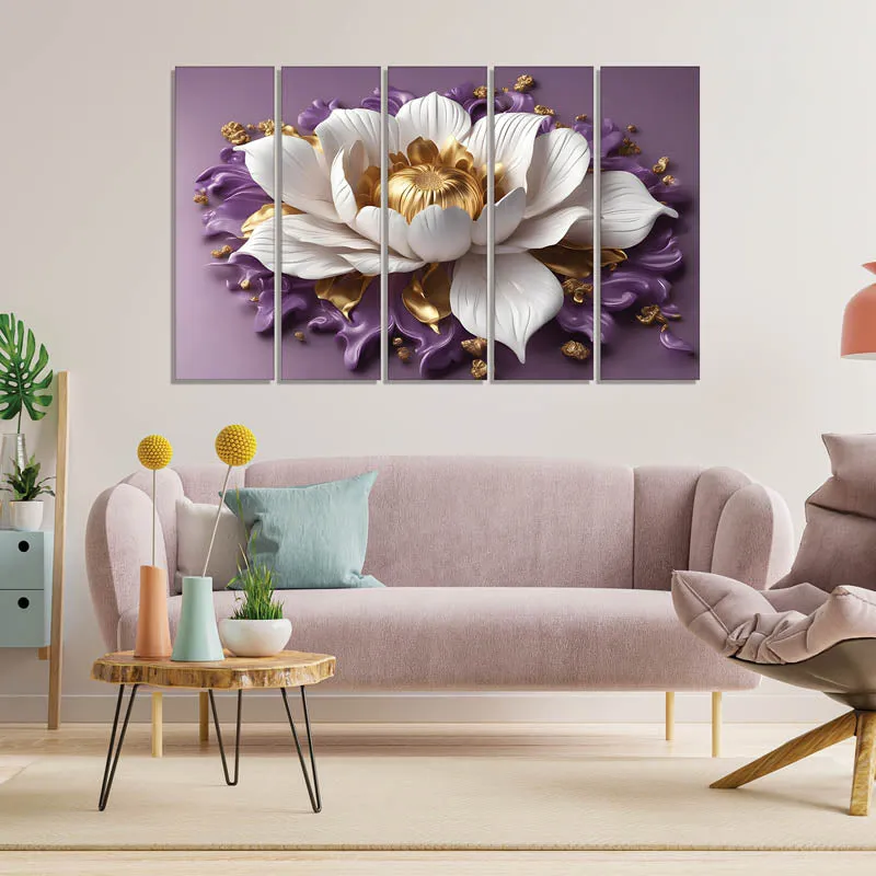 White Bloom Wall Painting - Set Of Five media 1