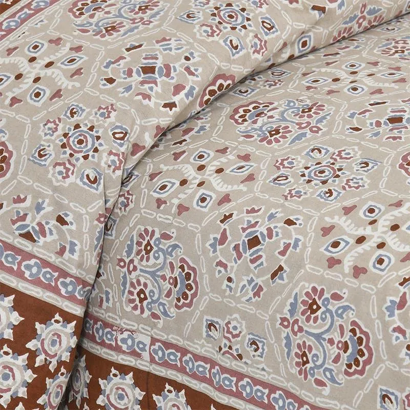 Avsara Floral Cotton Bedsheet (Maroon,Beige) - 160 TC media 3