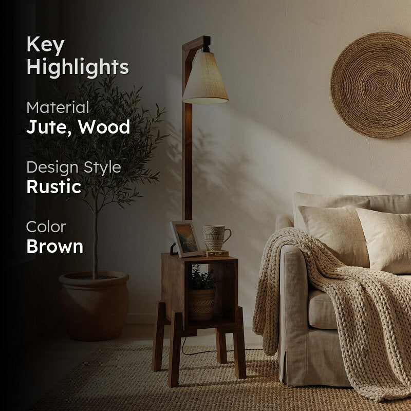 Dreyfus Wooden Floor Lamp With Shelf media 2