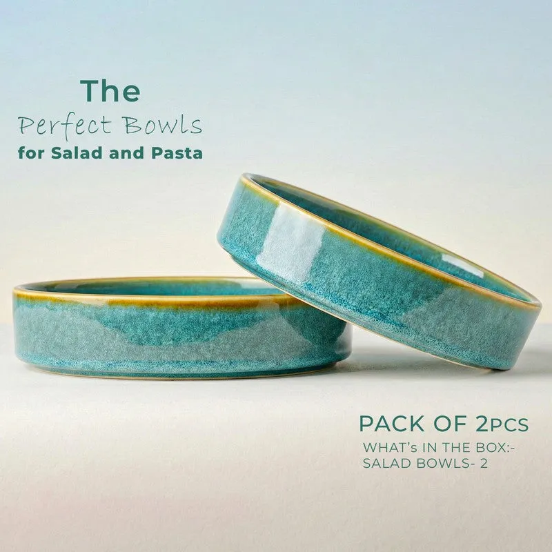 Whimsi Ceramic Salad Bowl (600 mL,Light Green) - Set Of Two media 4