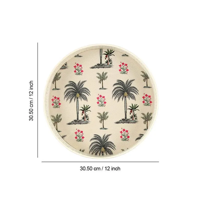 India Circus Palmtree Ivory Round Galvanized Iron Serving Tray media 6