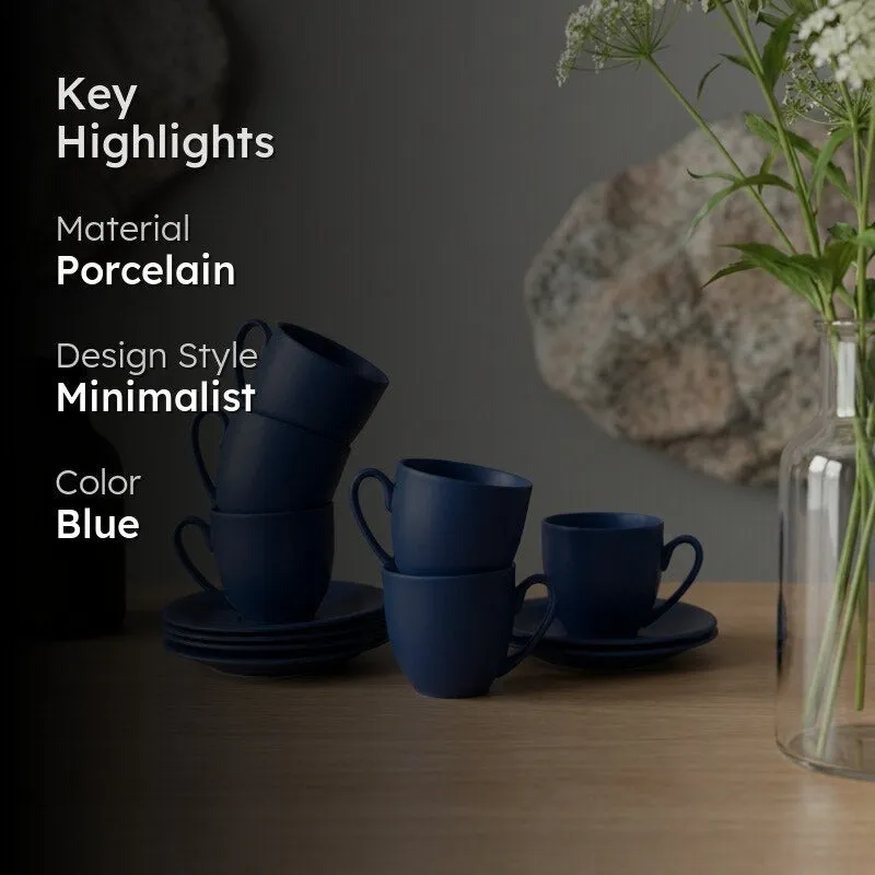 CozySip Porcelain Cup & Saucer (Blue/200 mL Each) - Set of Six - 2