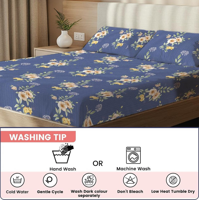 Sky Blossom Floral Cotton Bedsheets (Blue) - 200 TC media 7