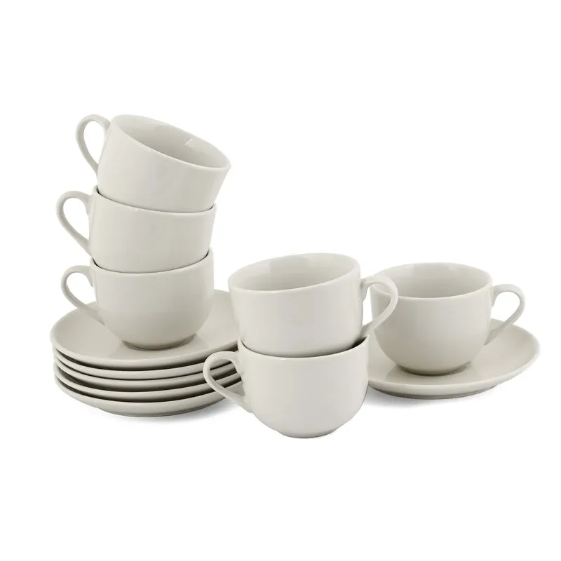 MorningSip Porcelain Cup & Saucer (Off White/240 mL Each) - Set of Six - 4