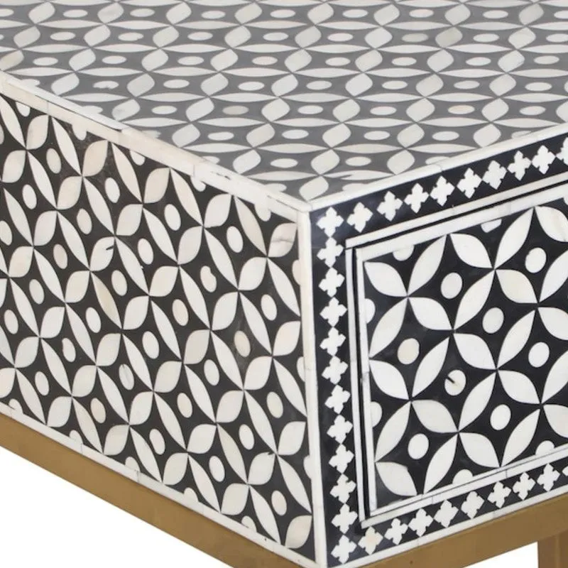 Sleek Black Bone Inlay Bedside Table media 3