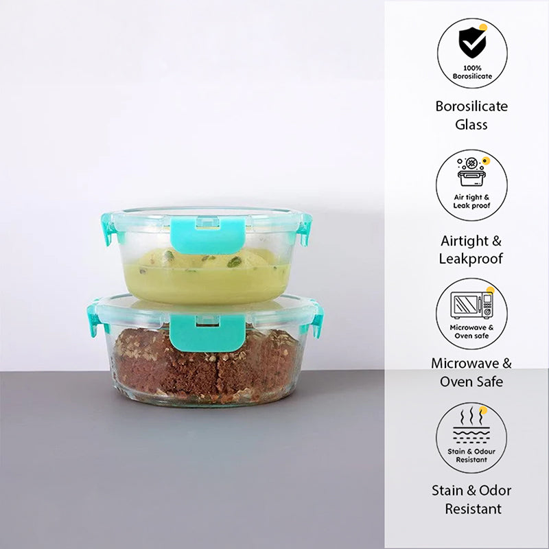 Crusade Round Glass Container (635 & 930 ML) - Set Of Two