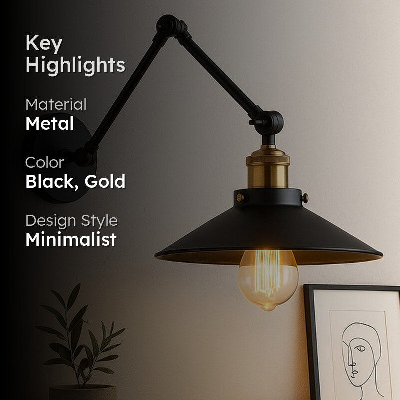 Eleni Cone Metal Wall Lamp - Black,Gold media 2