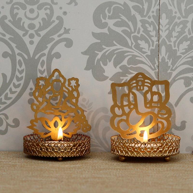 Shri Ganesha And Lakshmi Tealight Candle Holder - Set Of Two