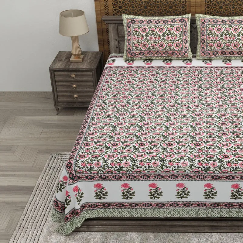 Gardenel Cotton Bedsheet (Pink,Green) - 240 TC media 3