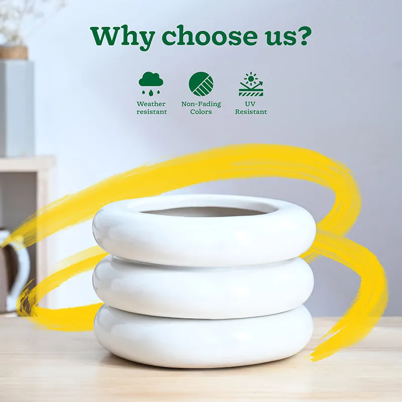 Ugaoo Ceramicurve Three Layer Ceramic Planter - White media 6