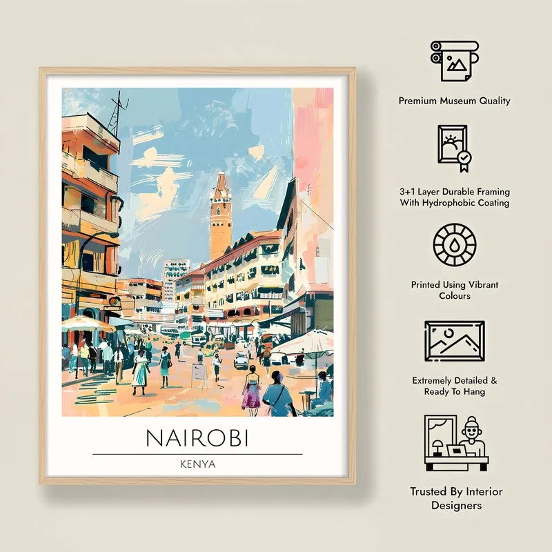 Vintage Nairobi Framed Canvas Archival Canvas Wall Painting - Natural Brown Frame media 8