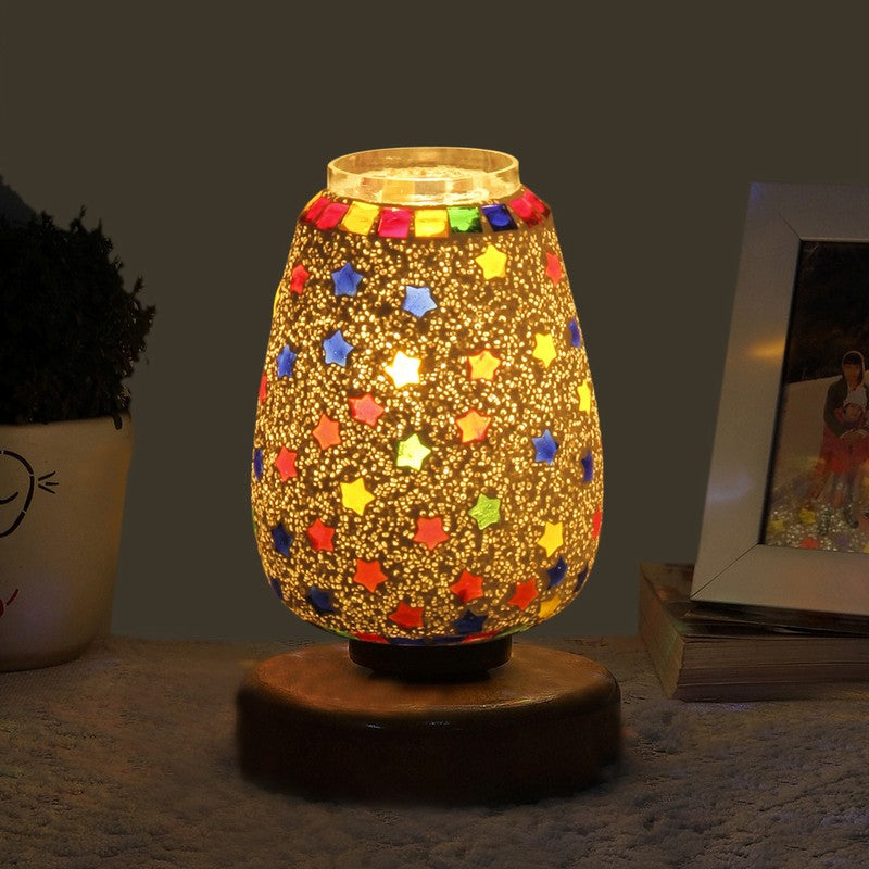 Flareonix Glass Table Lamp With Wooden Base - Multicolor