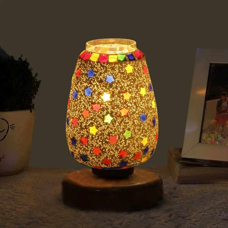 Flareonix Glass Table Lamp With Wooden Base - Multicolor media 1