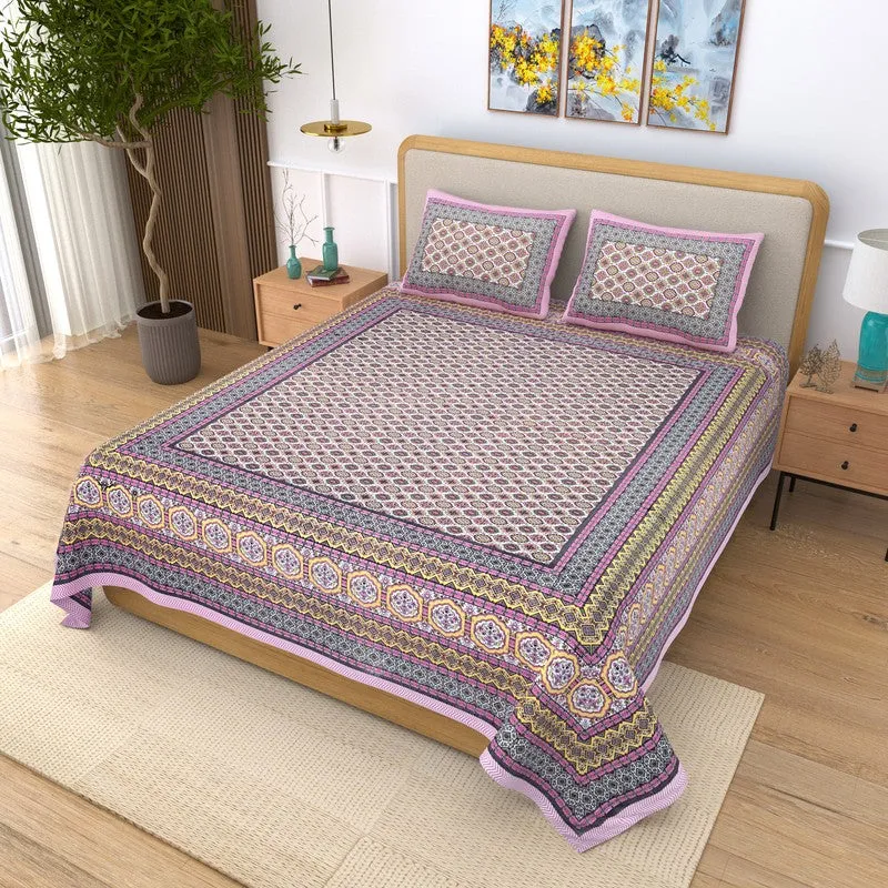 Restiq Ethnic Cotton Bedsheet (Pink)- 240 TC media 3