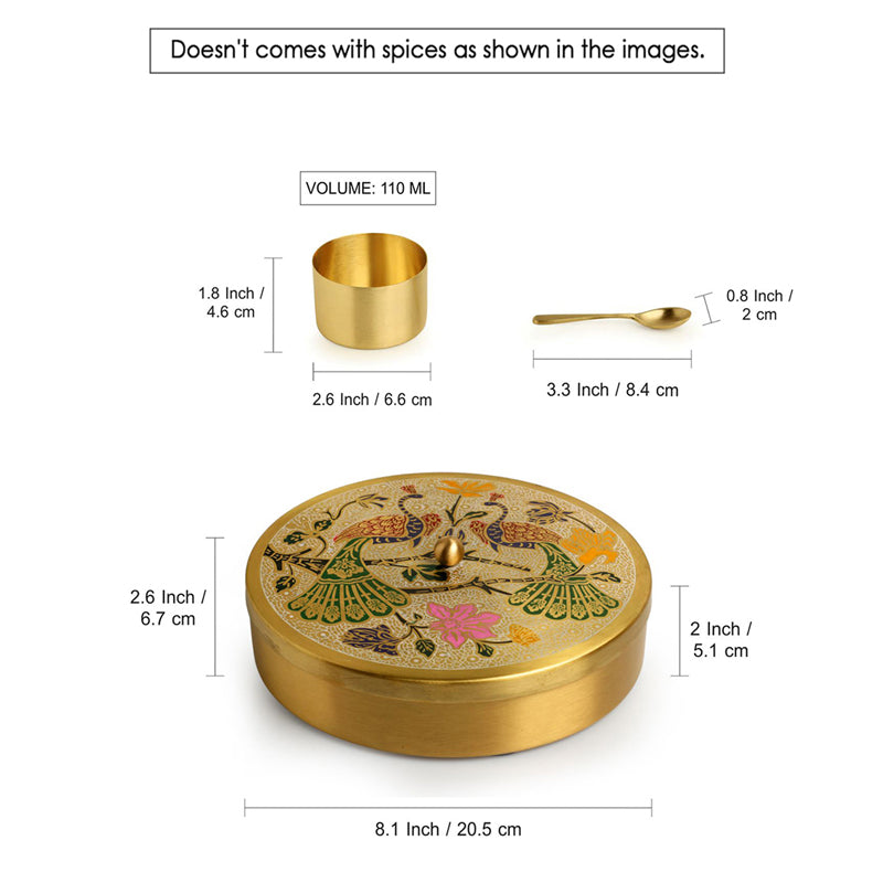 Shahi Morni Hand-Etched Brass Masala Box - 110 ML media 8