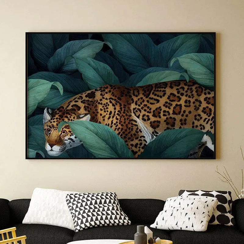 Cheetah In Jungle Canvas Wall Painting - Black Frame media 1