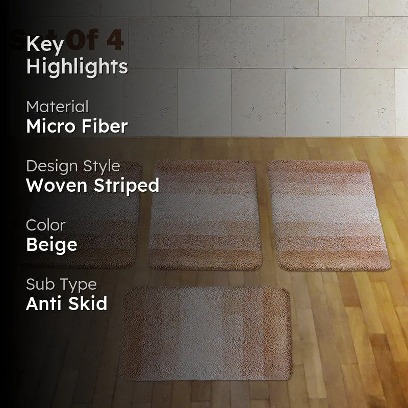 Elvira Anti Skid Striped Bath Mat (Beige) - Set Of Four media 2