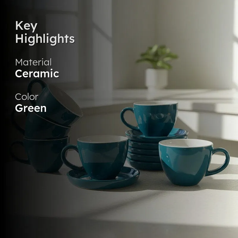 Ceramic Cup & Saucer (Deep Green/180 mL Each) - Set of Six media 2