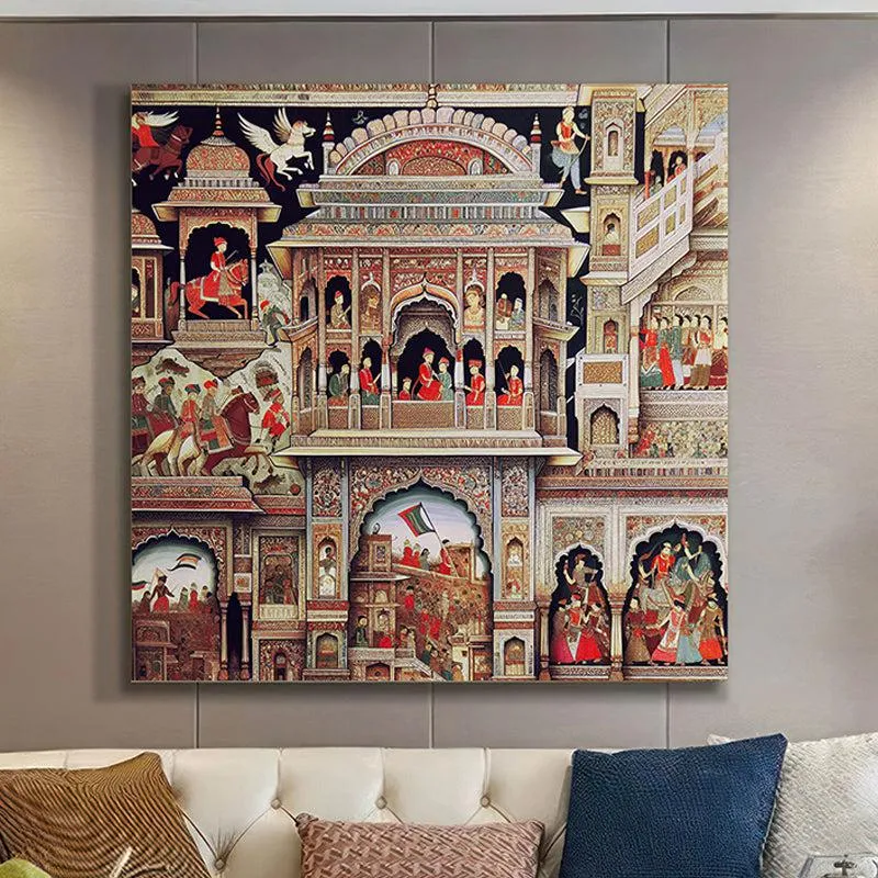 Rajasthani Historic Palace Scene Poly Canvas Wall Painting media 1